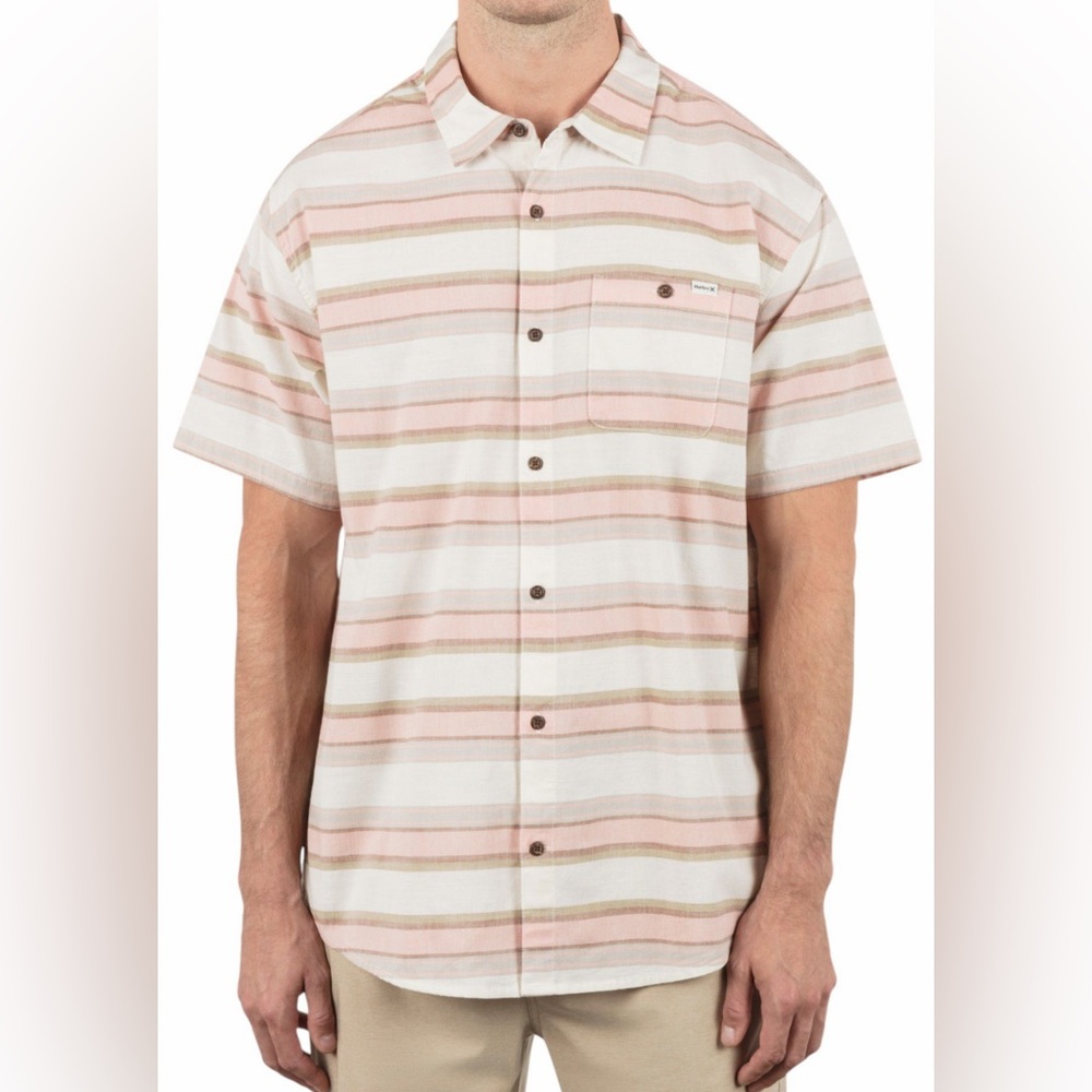 NWT Hurley Men's One and Only Lido Stripe Short Sleeve Shirt